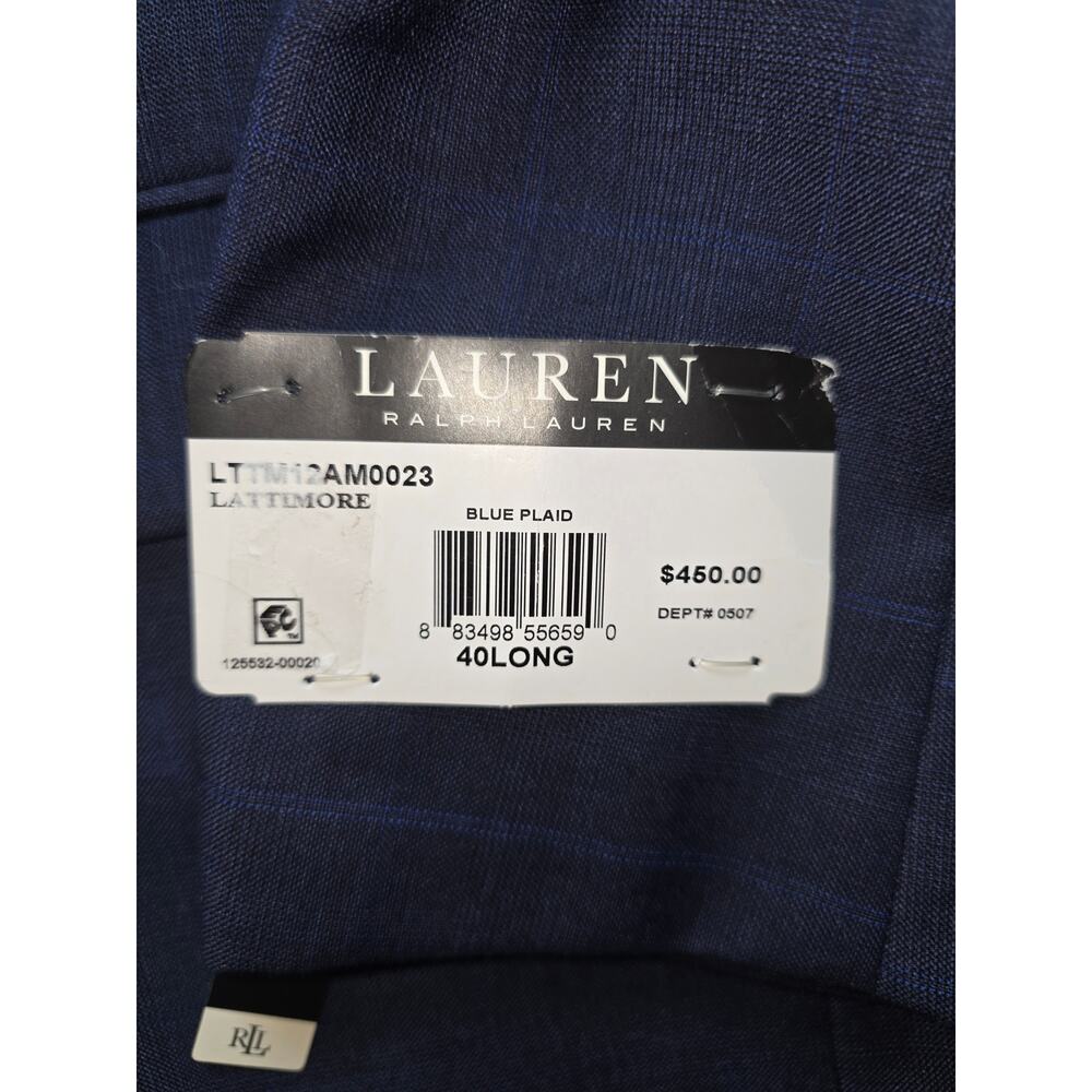 NWT 40L Lauren Ralph Lauren Blue Plaid UltraFlex Lattimore Suit Jacket $450 - Picture 6 of 8